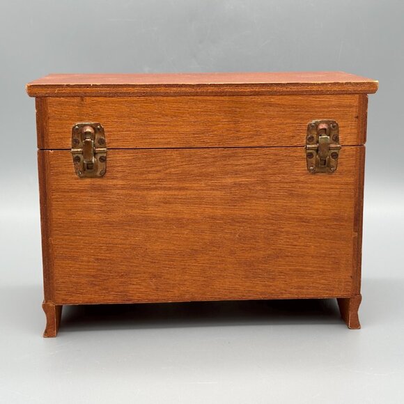 Vintage Wooden Jewelry Box with Red Velvet Lining and Mirror - Picture 10 of 15